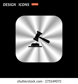 metal square with rounded corners button on a black background. judge or auction hammer. icon. vector design