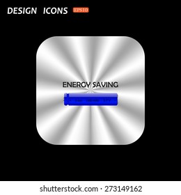 metal square with rounded corners button on a black background. energy saving battery. icon. vector design