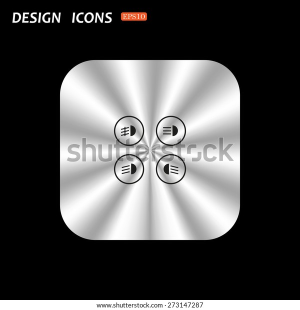 metal square\
with rounded corners button on a black background. Indicator lights\
on the car dashboard, dipped beam, main beam, fog lights, brake,\
rear fog lights. icon. vector\
design