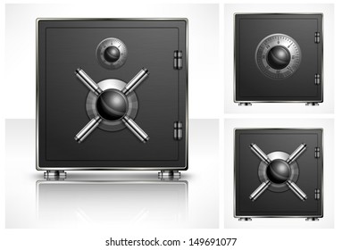 Metal square safe with combination lock, vector illustration 