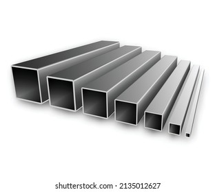 Metal square tubes on a white background. Illustration vector