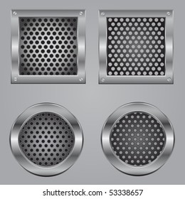 Metal squares and circles fastened by bolts