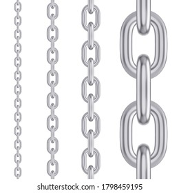 Metal stainless steel chain. Realistic vector seamless silver chain for brushes and design