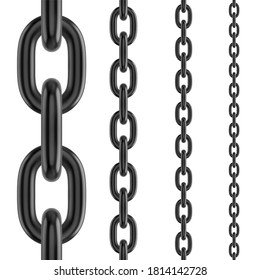 Metal stainless steel chain. Realistic vector seamless black chain for brushes and design