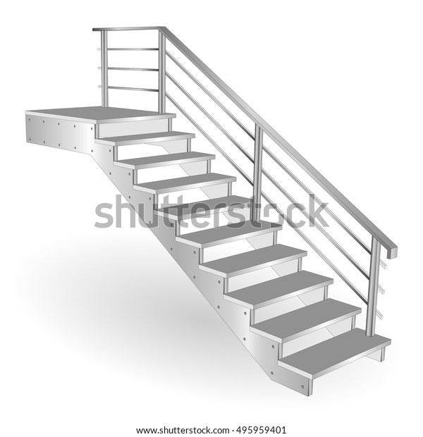 金属製の階段 クロムの手すりとサンプル階段3d 白い背景にベクターイラスト のベクター画像素材 ロイヤリティフリー