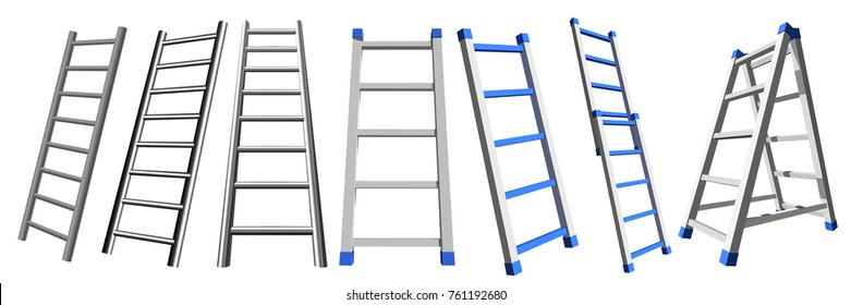 Metal stairs. Set of aluminum stairs on a white background. Vector  ladder illustration