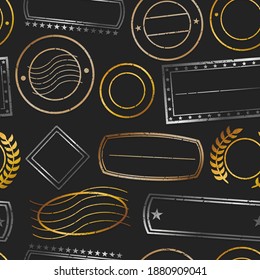 Metal Stamps Pattern. Seamless Background Symbols. Luxury Postmark Drawn Sketch Design Vector.