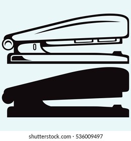 Metal stapler. Isolated on blue background. Vector silhouettes