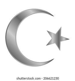 Metal star and crescent icon on white background. Vector illustration. Symbol of Islam.