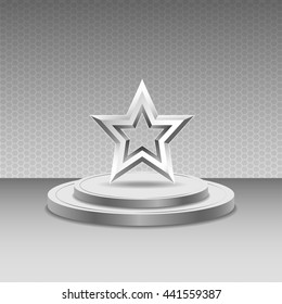 Metal star on the podium. Metal star. Vector