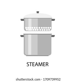 Metal steamer. Vector flat illustration