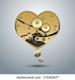 Metal steam-punk heart with gears, eps10