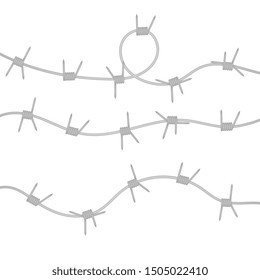 Metal steel barbed wire with thorns, vector illustration isolated on white background. Barrier element for danger industrial facilities or prisons, Vector EPS 10 format