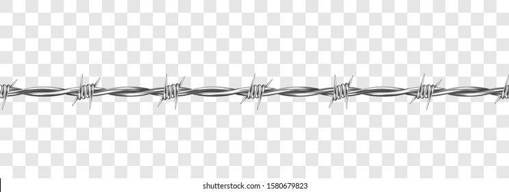Metal steel barbed wire with thorns or spikes realistic vector illustration isolated on transparent background. Fencing or barrier element for danger industrial facilities or prisons