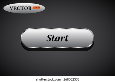 Metal, steel button. button for a site. Start. Vector illustration.