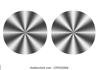 Metal steel circles. Vector silver round badge. Stainless steel texture. Chrome buttons. Radial matt round surface.