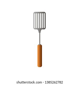 Metal steel live fire spatula with wood handle