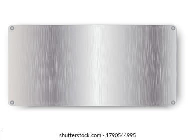 Metal steel plate. Stainless steel texture. A shiny piece of metal with rivets. Chrome plated surface. Vector image.