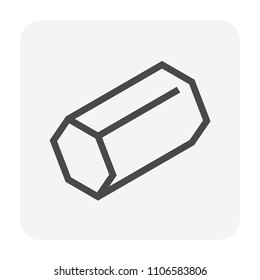 Metal or steel rod bar icon.
Hexagonal profile cross section shape.
That alloy of iron from steel production and metallurgy.
For sawing, turning, milling, drilling and grinding to product. 48x48 px.