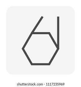 Metal or steel rod bar icon.
Hexagonal profile cross section shape.
That alloy of iron from steel production and metallurgy.
For sawing, turning, milling, drilling and grinding to product. 48x48 px.