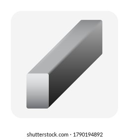 Metal or steel rod bar vector icon.
Rectangle profile cross section shape.
That alloy of iron from steel production and metallurgy.
For sawing, turning, milling, drilling and grinding to product.