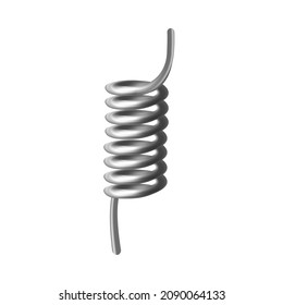 Metal steel spring detail with sharp pins template, realistic vector illustration isolated on white background. Mockup of flexible spring part with fastening elements.