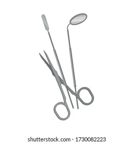 Metal Stomatological Tools with Mouth Mirror and Pair of Scissors Vector Illustration