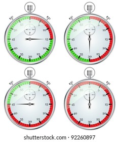 Metal stopwatch in different time positions