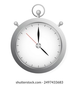 Metal stopwatch. Keep track of time, measure, timer, timepiece, timekeeper, chronometer, speed, sport competitions, alarm, clock, set record, second, minute, hour, hand, ring for holding, face, dial