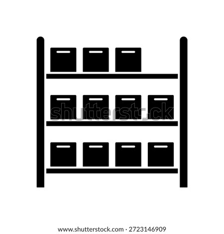 Metal Storage Shelf with Organized Boxes, isolated on white background.