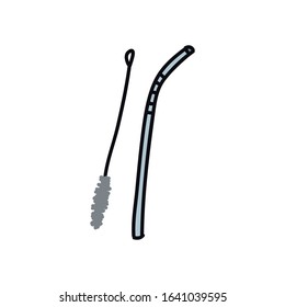 metal straw doodle icon, vector illustration
