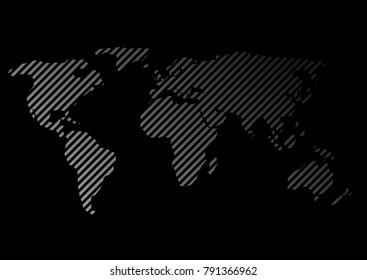 Metal Striped World map. Abstract our planet illustration