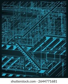Metal structures of the offshore platform for oil and gas production close up stylized vector illustration