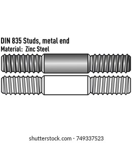 Metal studs with two threads zinc steel.