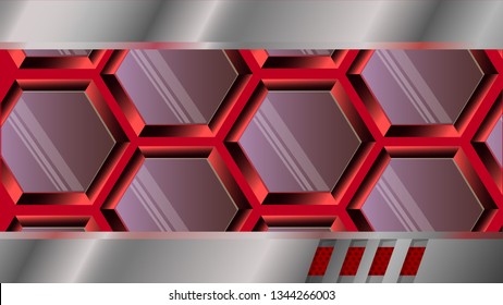 Metal style.The severity of the metal style is emphasized by red elements . Juicy vector illustration of metal elements. Illustration is perfect as a background for your desktop