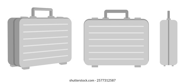 metal suitcase set vector illustration isolated on white background.
