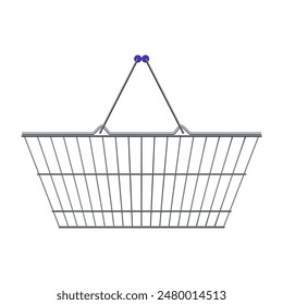 metal supermarket basket with blue plastic handles. vector illustration in flat style