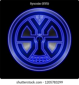 Metal Syscoin  (SYS) cryptocurrency coin with blue neon glow.