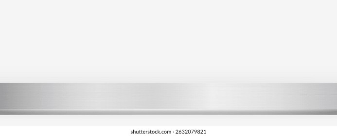 Metal table background with brushed steel texture and soft light reflection. Kitchen surface for product mockup, presentation or industrial theme. Vector Illustration.