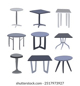 mesa de metal definir desenho animado. elegante durável, contemporâneo minimalista, decoração home metal mesa sinal. isolado símbolo vetor ilustração