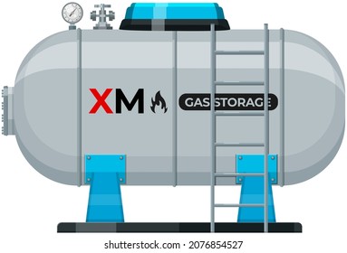 Metal tank with industrial liquefied compressed oxygen, petroleum, propane container. Gas cylinder with high pressure and valves. Gas cylinder, pressurized substance storage vector illustration