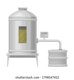 Metal Tank With Olive Oil As Industrial Production Process Vector Illustration