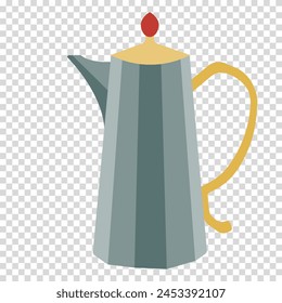 Metal teapot with a gold-plated handle, teapot for coffee and tea, flat design, warm colors, simple image, cartoon style. Vector line icon for business and advertising