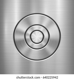 Metal technology background with abstract circle bevels and polished, brushed texture, chrome, silver, steel, aluminum for design concepts, web, prints, wallpapers, interfaces. Vector illustration.