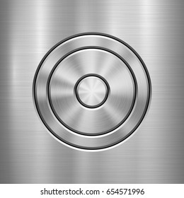 Metal technology background with abstract circle bevels and polished, brushed texture, chrome, silver, steel, aluminum for design concepts, web, prints, wallpapers, interfaces. Vector illustration.