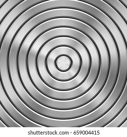 Metal technology background with circular polished, brushed texture, chrome, silver, steel, aluminum and circle bevels for design concepts, web, prints, wallpapers, interfaces. Vector illustration.