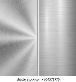 Metal-Technologie Hintergrund mit rundem und gerade poliertem, gebürstetem Textur, Chrom, Silber, Stahl, Aluminium für Design-Konzepte, Web, Drucke, Poster, Wallpaper, Schnittstellen. Vektorillustration