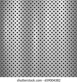 Metal technology background with with seamless circle perforated pattern and circular polished, brushed texture, chrome, silver, steel for design concepts, web, prints, wallpapers. Vector illustration
