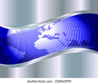 Metal technology background with world map for your design