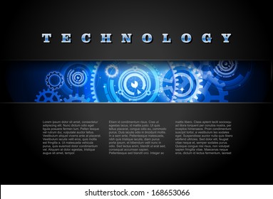 Metal Technology Panel With Glowing Gears vector